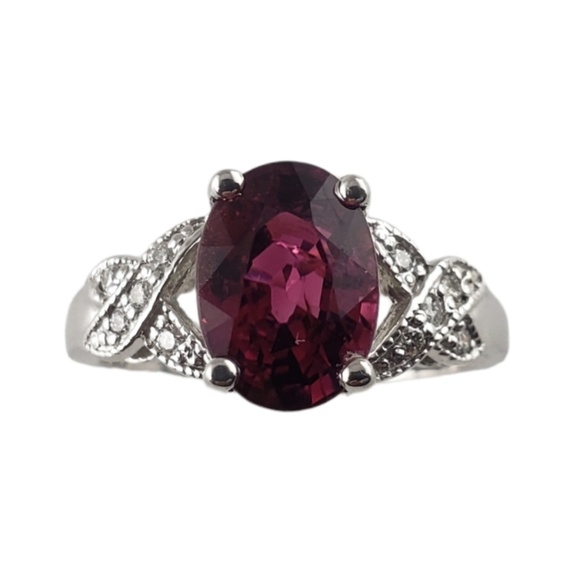 Vintage 14K White Gold Pink Tourmaline and Diamond Ring Size 6.5-6.75 #13768 - Picture 1 of 9